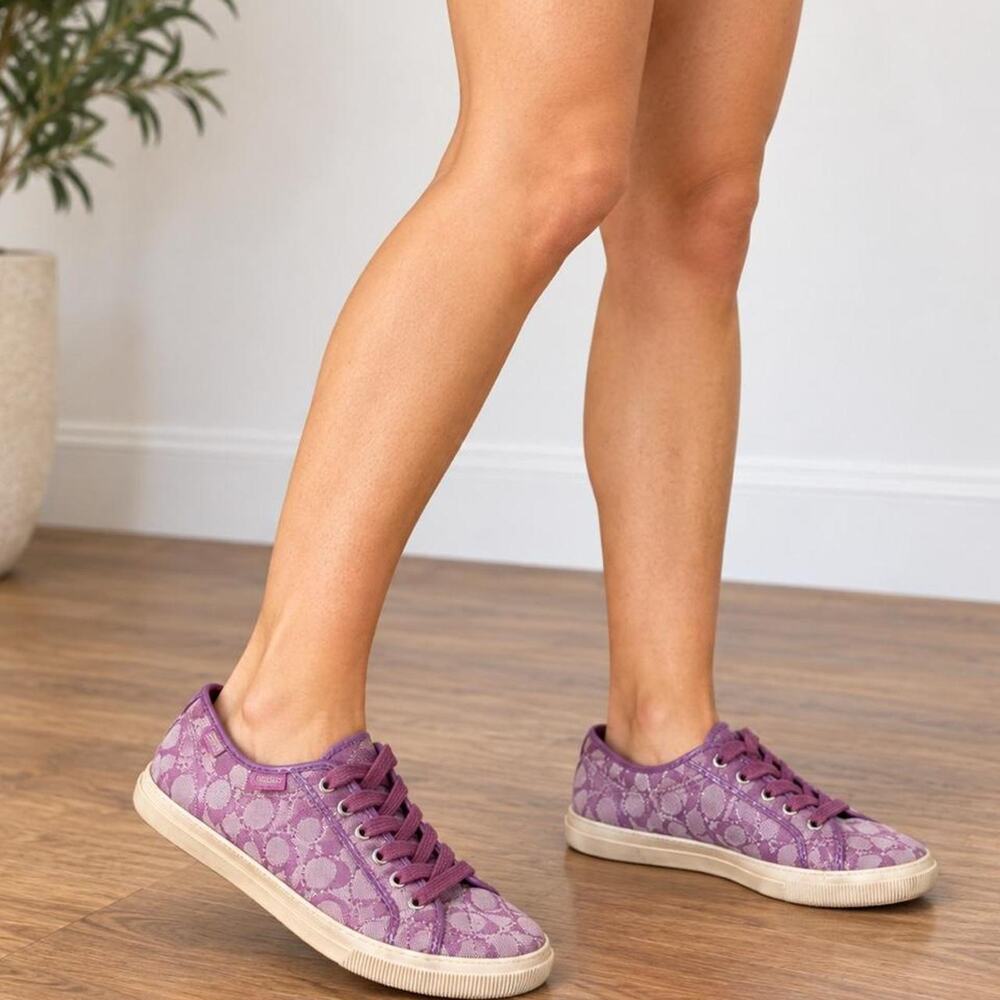 Coach purple sneakers with repeating